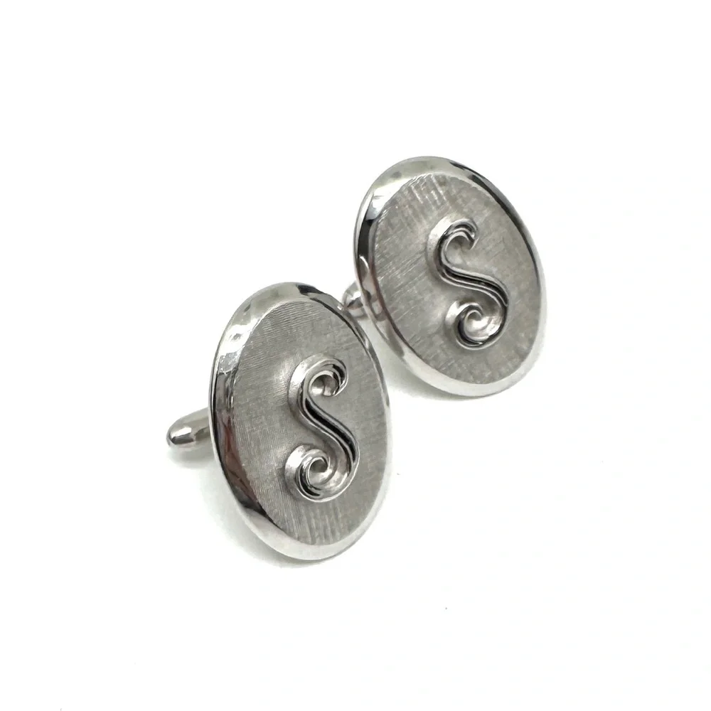 SWANK Silvertone Oval 'S' Monogram Cuff Links